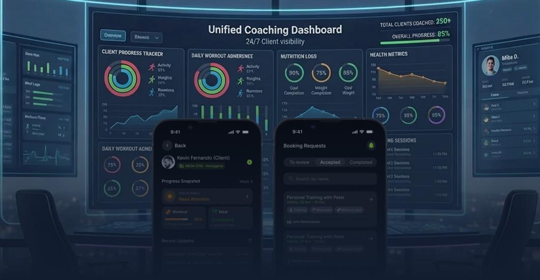 FitConnect coach analytics dashboard with earnings and session performance tracking